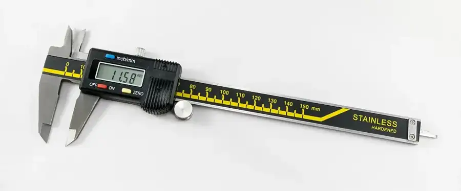A digital caliper illustrating how bead dimensions can be measured