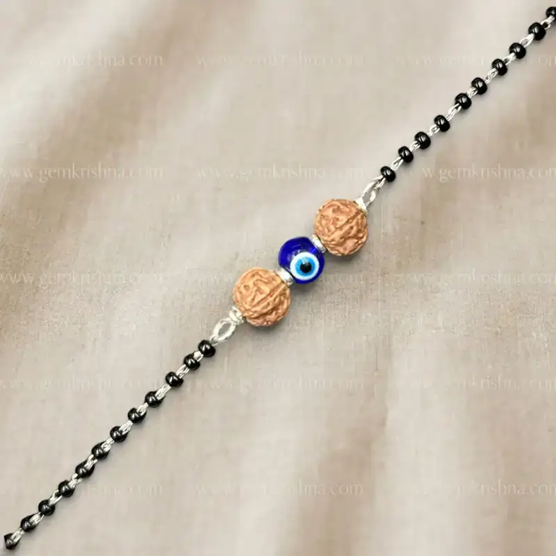 Rudraksha with Evil Eye 925 Silver Bracelet 2.50 Grams (Protection and Positivity) — illustrative GemKrishna catalogue image