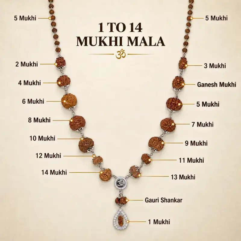 1–14 Mukhi Indonesian Rudraksha Kantha with Gauri Shankar – 25–30 g | GemKrishna — illustrative GemKrishna catalogue image